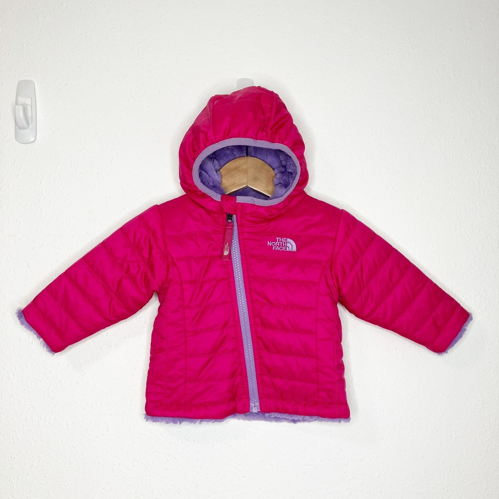 The North Face Mossbud Swirl Reversible Puffer Jacket Pink Purple Hood 3-6 month - Picture 10 of 10